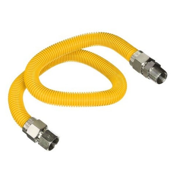 Flextron Gas Line Hose 5/8'' O.D.x72'' Len 3/4" FIPx1/2" MIP Fittings Yellow Coated Stainless Steel Flexible FTGC-YC12-72Q